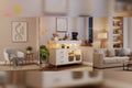 Modern Sideboard Buffet Cabinet with Auto-Sensor RGB LED Lights & Built-in Charging Station, Coffee Bar Table with Storage, 3 Drawers & 2 Doors