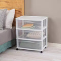 Chariot de rangement large à 3 tiroirs, Organiseur roulant en plastique, Blanc, Lot de 4
