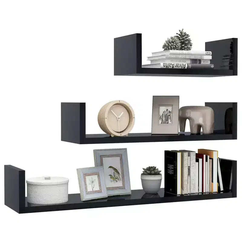 Étagère murale en bois composite noir, grande