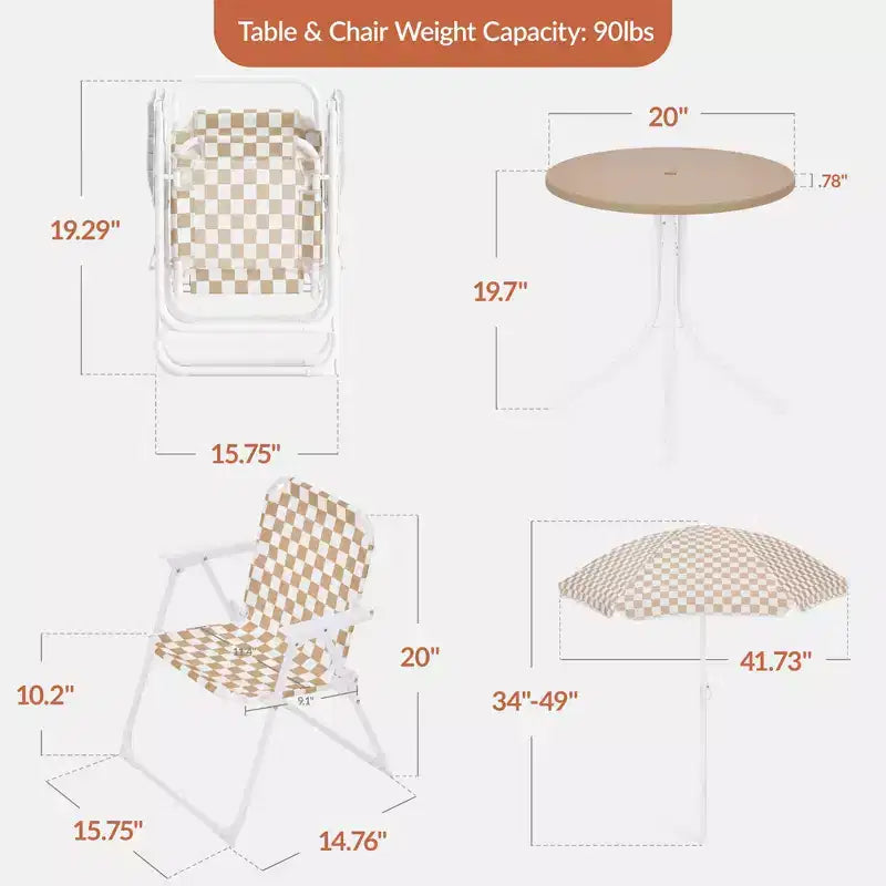 Table et chaise d'extérieur pour enfants avec parasol, pique-nique pliable pour tout-petits de 2 à 5 ans - Marron clair
