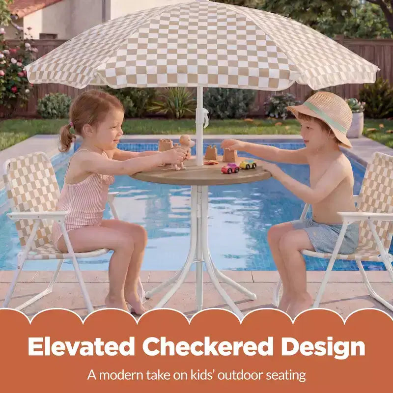 Table et chaise d'extérieur pour enfants avec parasol, pique-nique pliable pour tout-petits de 2 à 5 ans - Marron clair