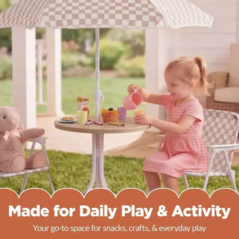 Table et chaise d'extérieur pour enfants avec parasol, pique-nique pliable pour tout-petits de 2 à 5 ans - Marron clair