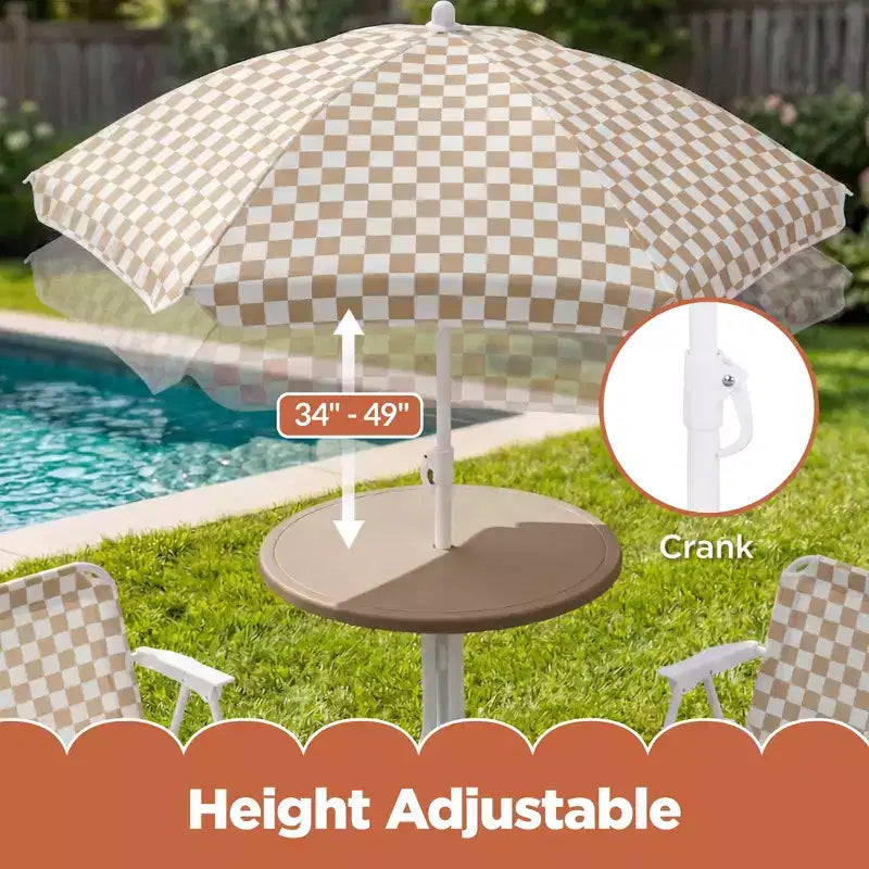 Table et chaise d'extérieur pour enfants avec parasol, pique-nique pliable pour tout-petits de 2 à 5 ans - Marron clair