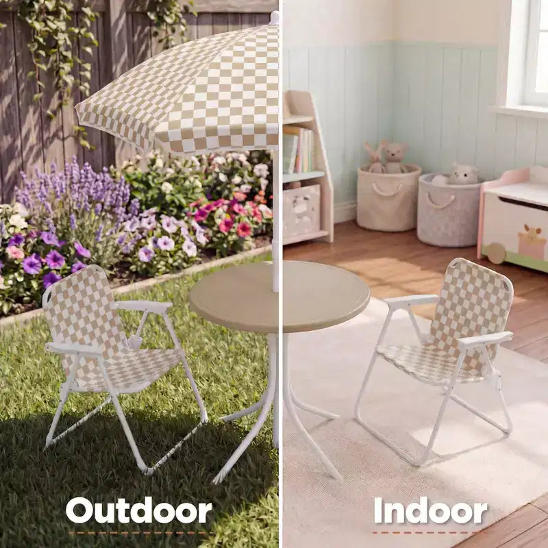 Table et chaise d'extérieur pour enfants avec parasol, pique-nique pliable pour tout-petits de 2 à 5 ans - Marron clair