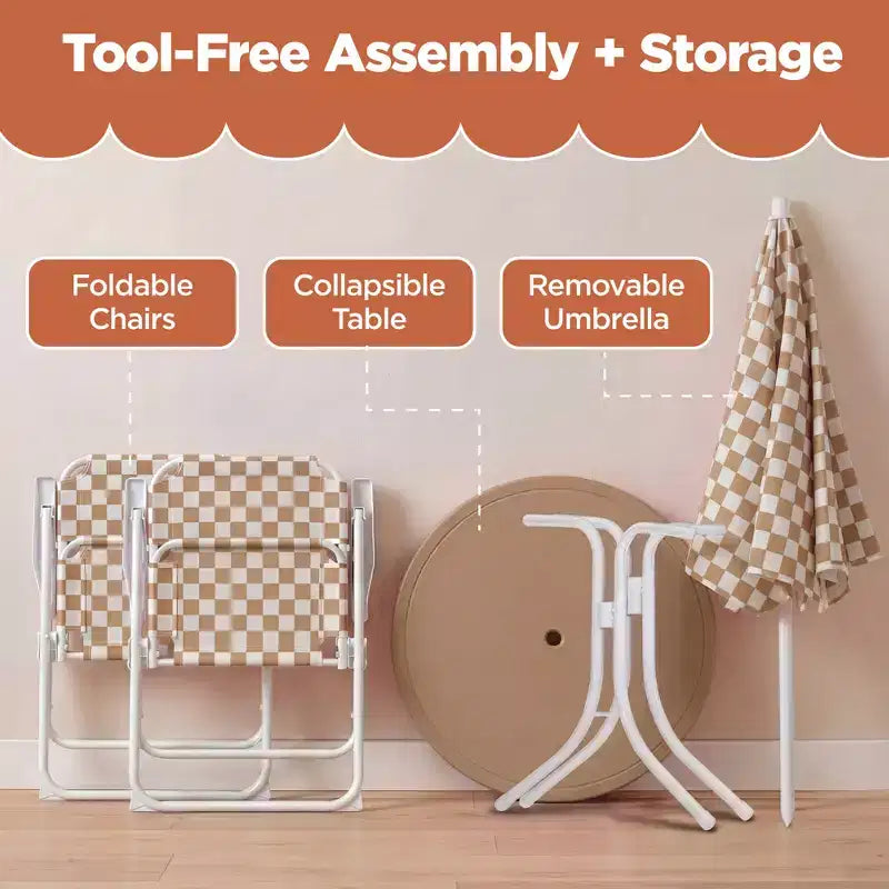 Table et chaise d'extérieur pour enfants avec parasol, pique-nique pliable pour tout-petits de 2 à 5 ans - Marron clair