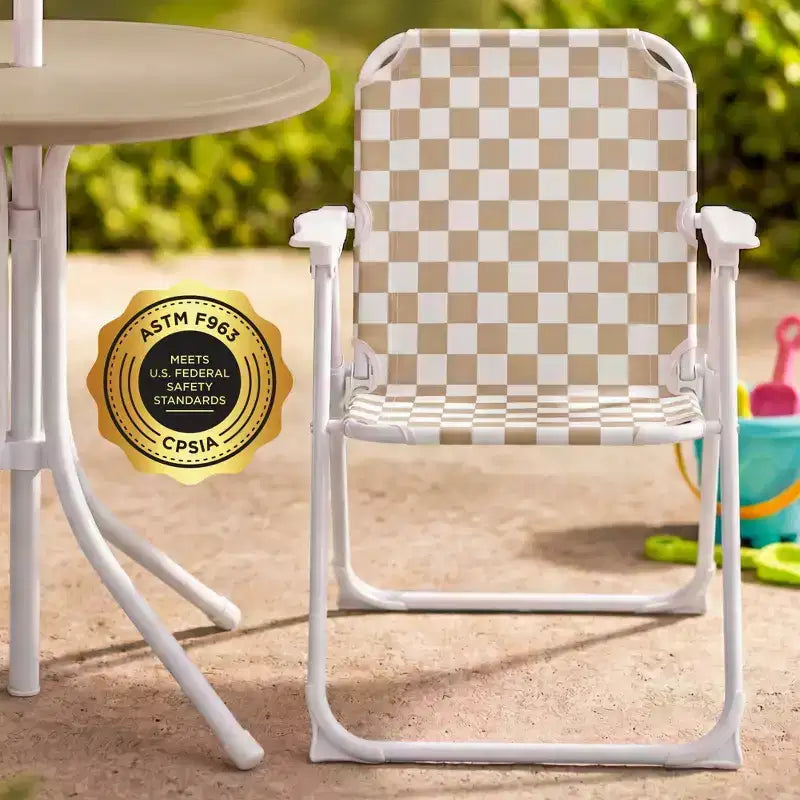 Table et chaise d'extérieur pour enfants avec parasol, pique-nique pliable pour tout-petits de 2 à 5 ans - Marron clair