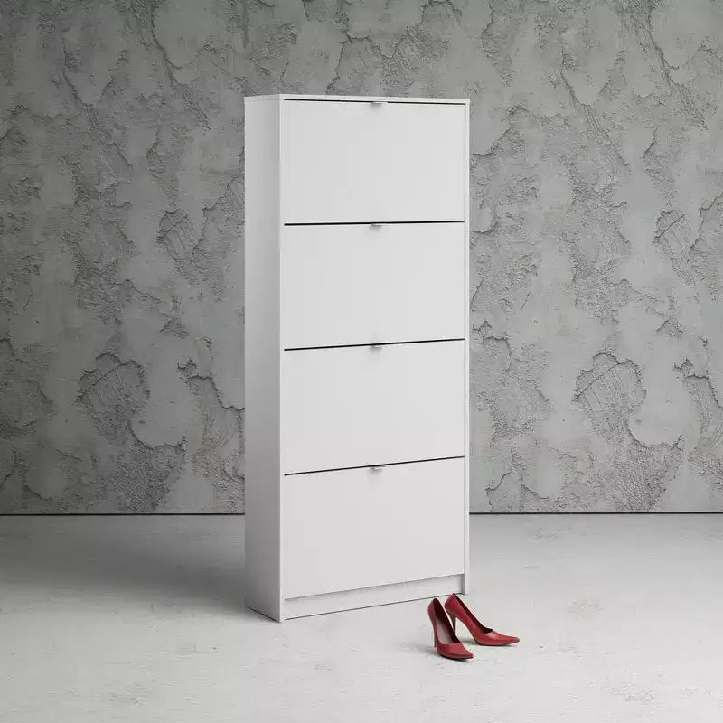 Meuble à chaussures lumineux à 4 tiroirs, blanc