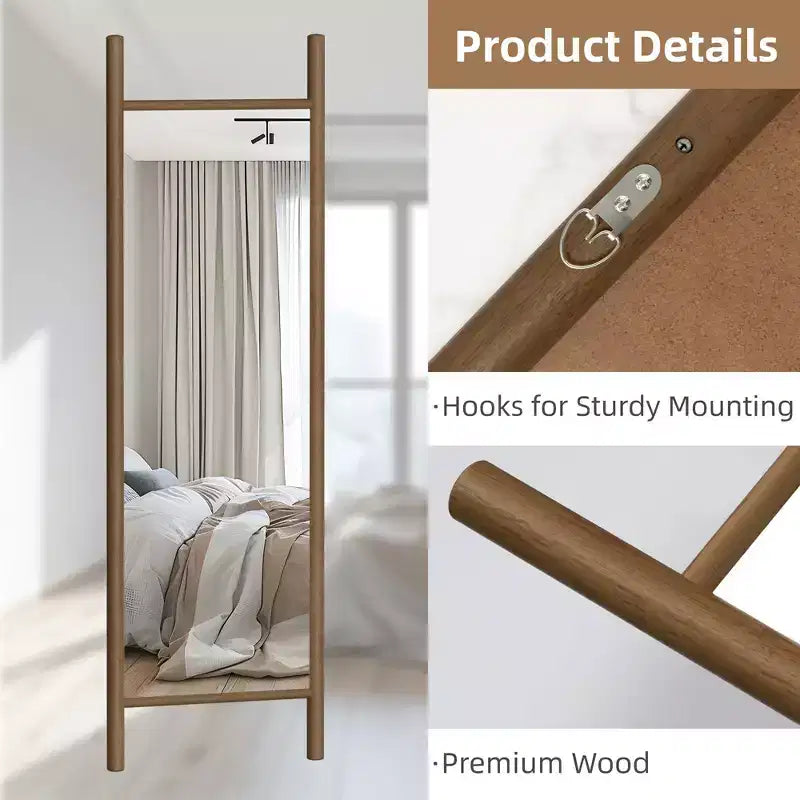Miroir rectangulaire intégral avec cadre en bois, miroir mural/sur pied