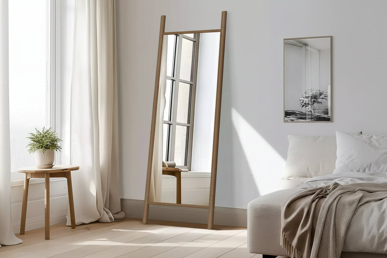 Miroir rectangulaire intégral avec cadre en bois, miroir mural/sur pied