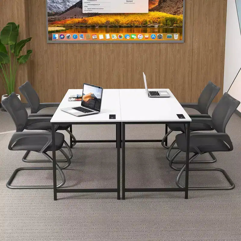 Table de salle de réunion avec station de charge et support de casque Cadre métallique Blanc